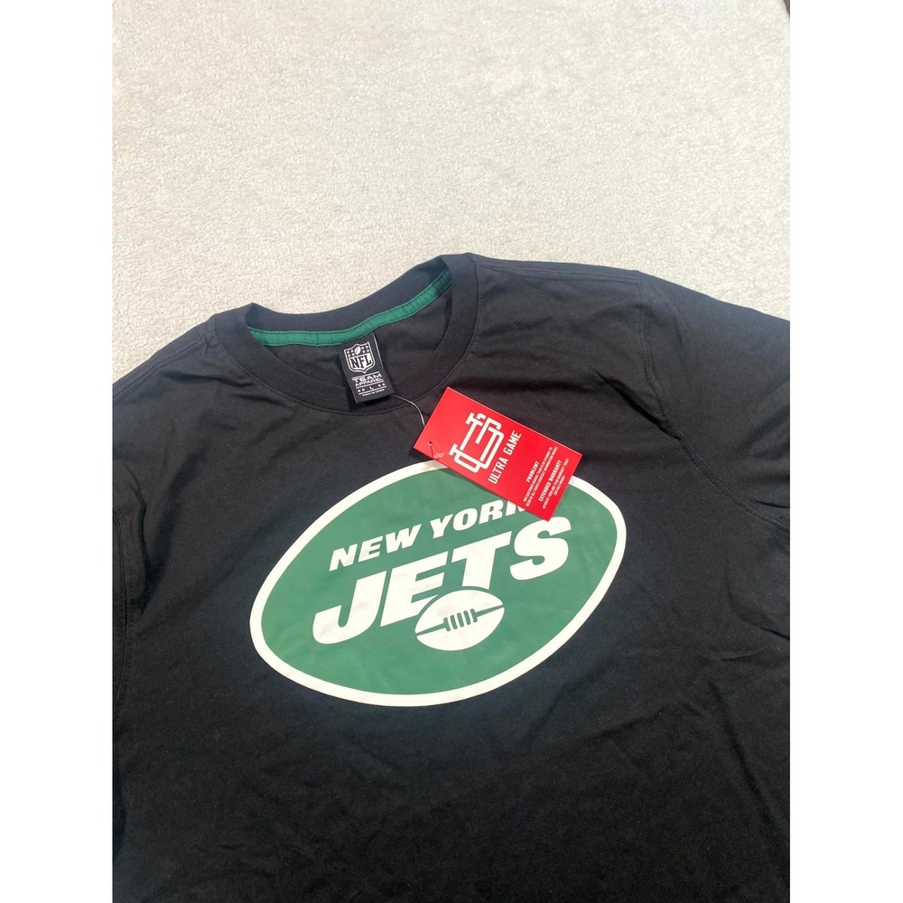 Ultra Game NFL New York Jets Football Shirt Mens L Black Super Soft Supreme Logo